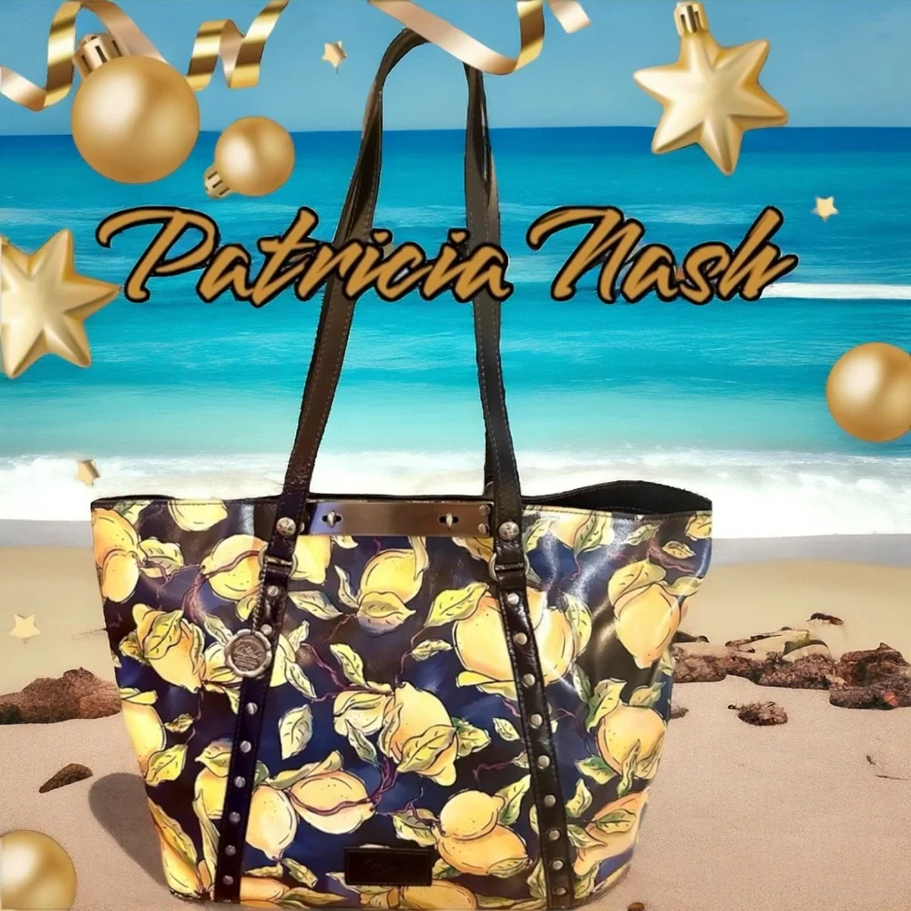 COPY - PATRICIA NASH LEATHER PRINTED TOTE WITH ANTIQUE TWIST TURN LOCKS Limone …
